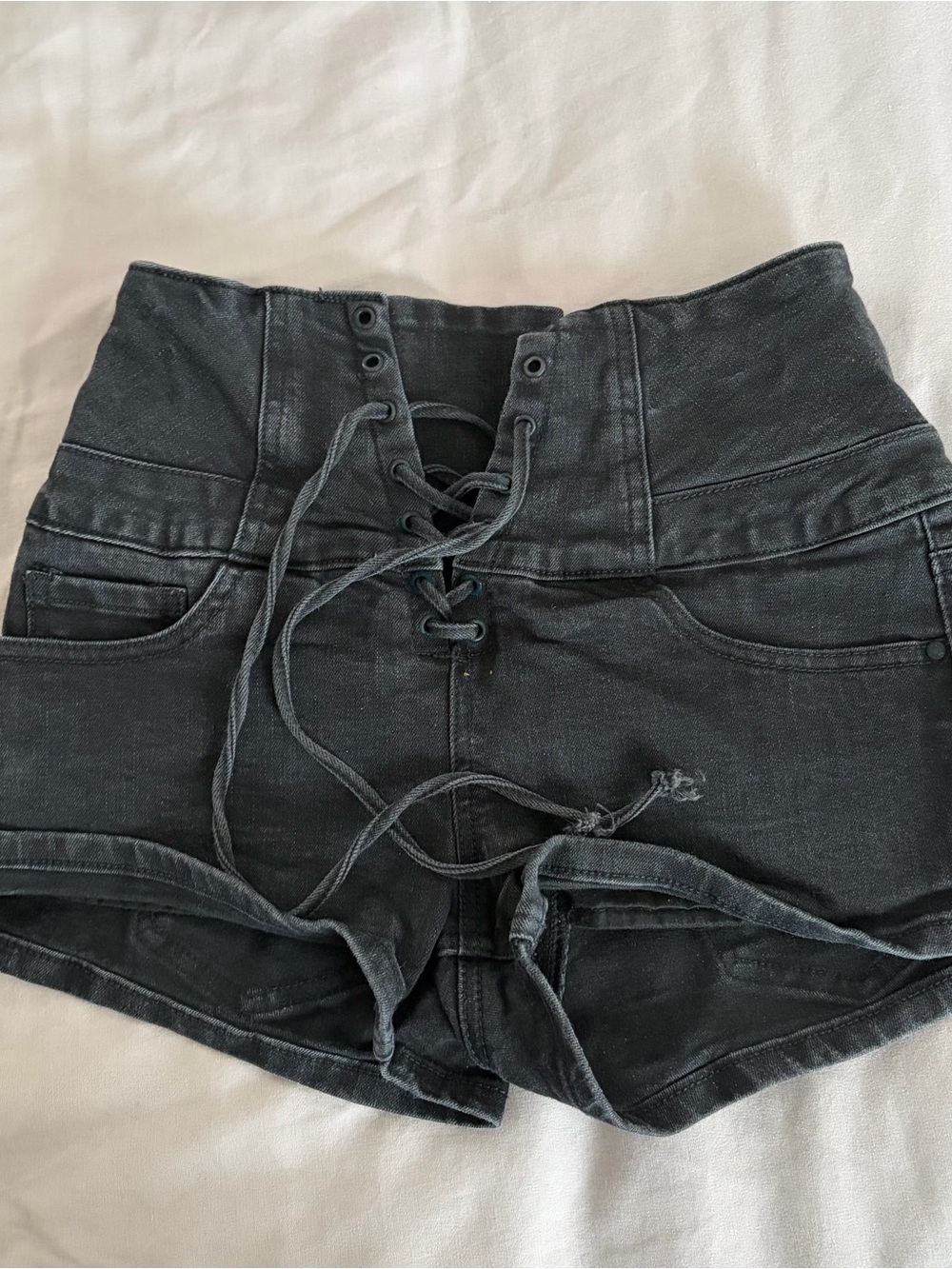 Denim&Co High-Waist Lace-Up Black Shorts